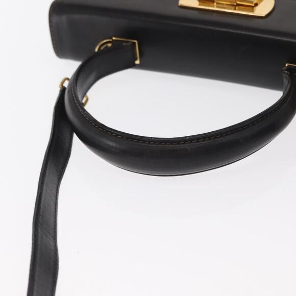 Salvatore Ferragamo Gancini Hand Bag Leather 2way Black Gold Auth ka1065 - Picture 7 of 16